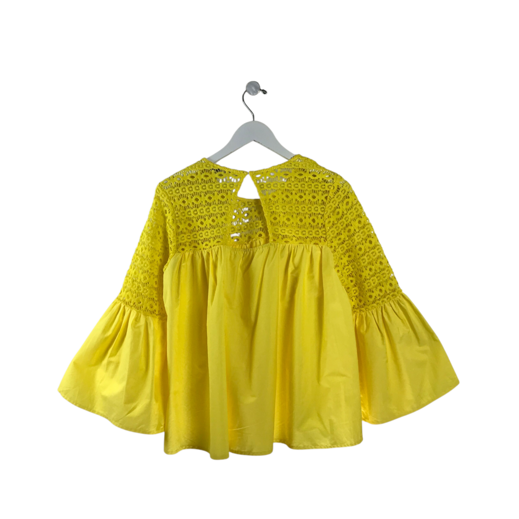 ENDLESS ROSE CROCHET FLARE SLEEVE TOP YELLOW LARGE