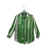 EQUIPMENT FEMME LONG SLEEVE DESIGNER BLOUSE GREEN WHITE MEDIUM