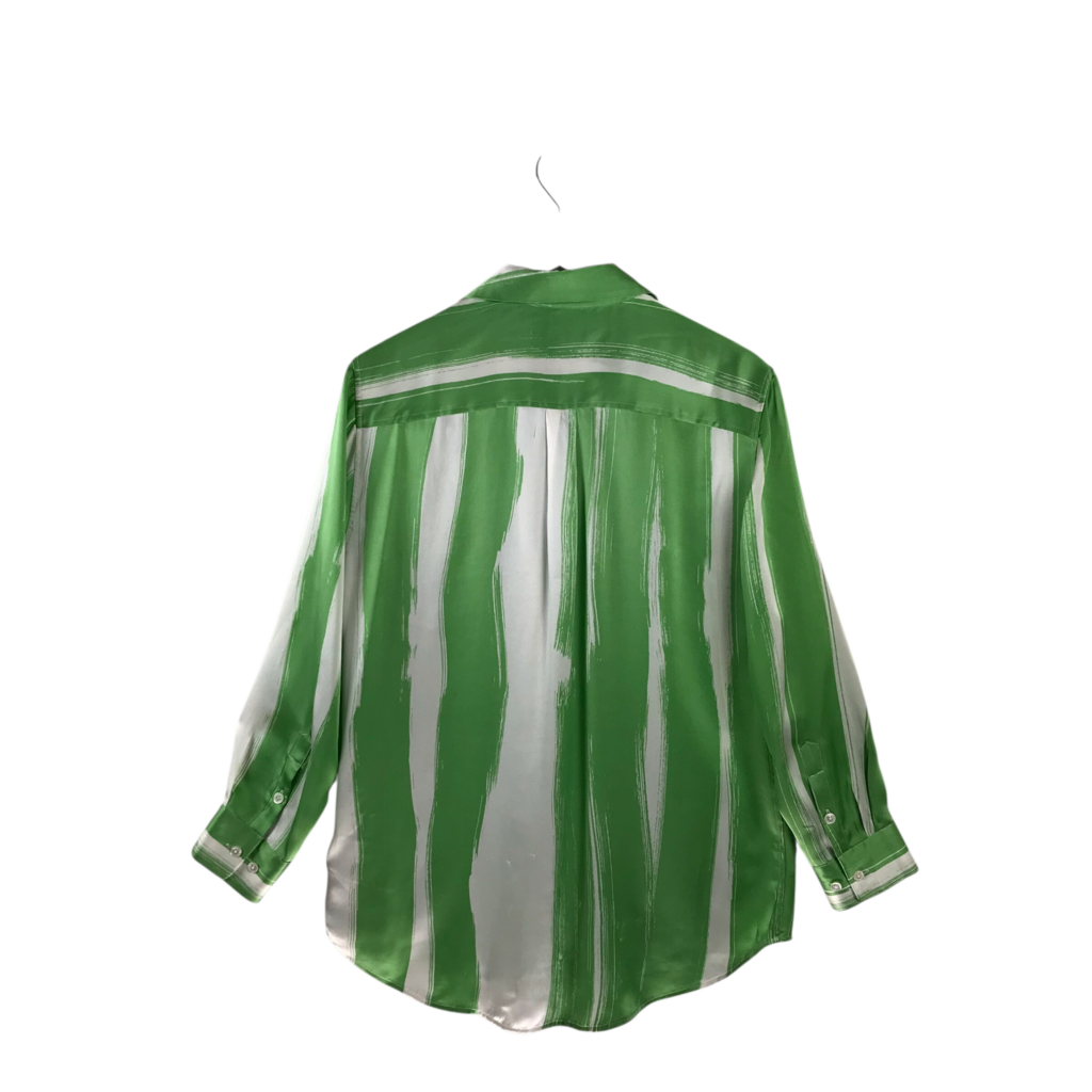 EQUIPMENT FEMME LONG SLEEVE DESIGNER BLOUSE GREEN WHITE MEDIUM