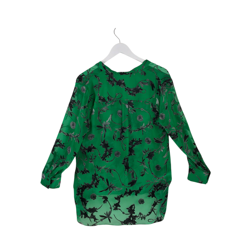 ALICE + OLIVIA 3/4 SLEEVE FLORAL DESIGNER TOP GREEN BLACK LARGE
