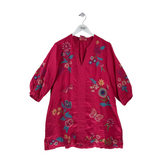 JOHNNY WAS EMBROIDERED 3/4 SLEEVE DESIGNER DRESS PINK BLUE LARGE