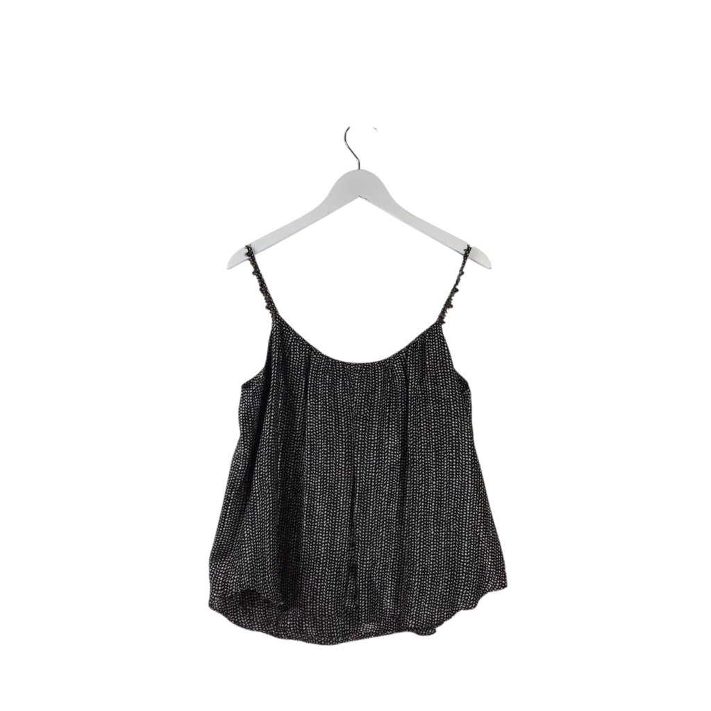 BEADS SLEEVELESS DESIGNER TOP BLACK BEIGE MEDIUM