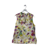 ETRO 100% SILK SLEEVELESS DESIGNER TOP WHITE YELLOW 48