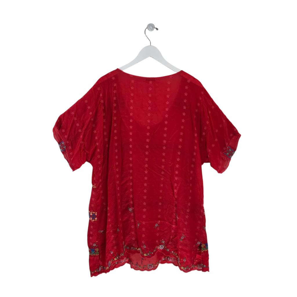 JOHNNY WAS EMBROIDERED TUNIC DESIGNER TOP RED BLUE XXL