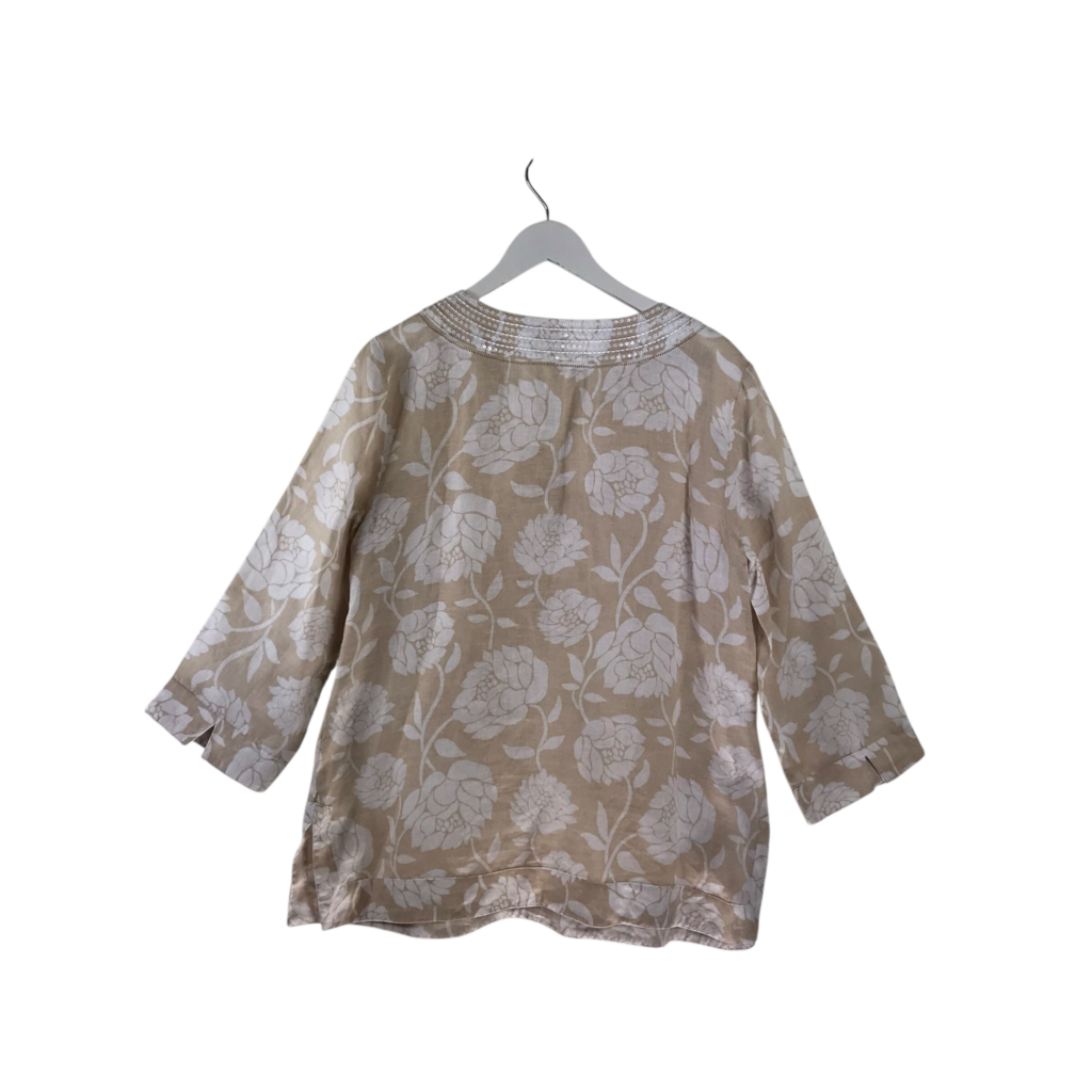 FLORAL TUNIC TOP BEIGE WHITE XXL