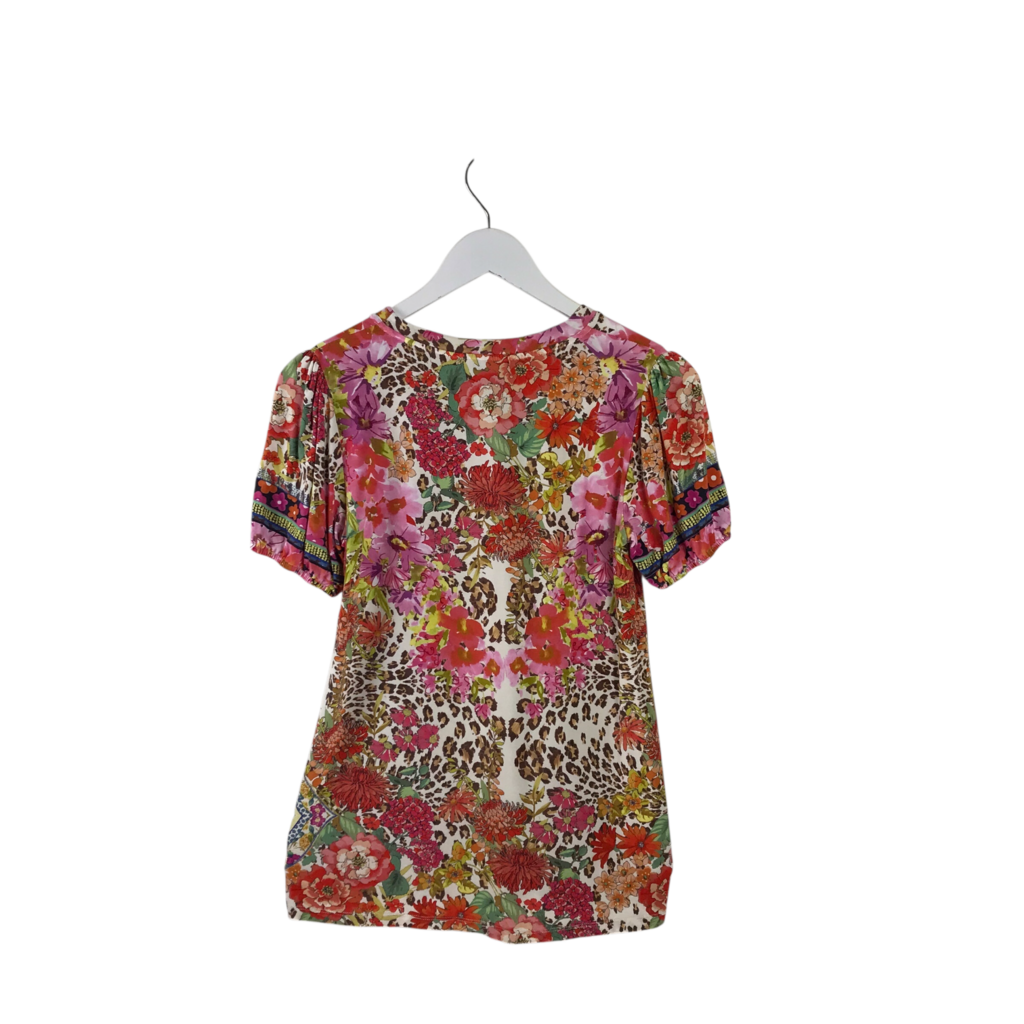 JOHNNY WAS FLORAL SHORT SLEEVE DESIGNER TOP MULTI XSMALL