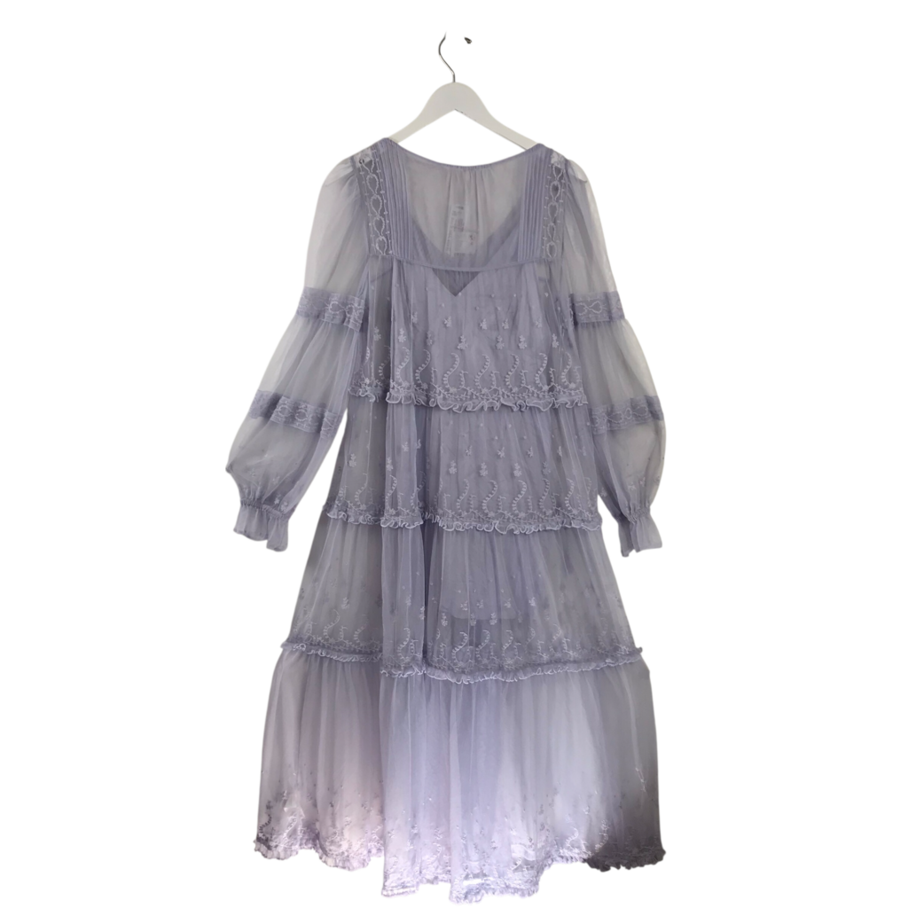 NWT$228 2PC SLIP/LONG SLEEVE DESIGNER DRESS LAVENDER X SMALL