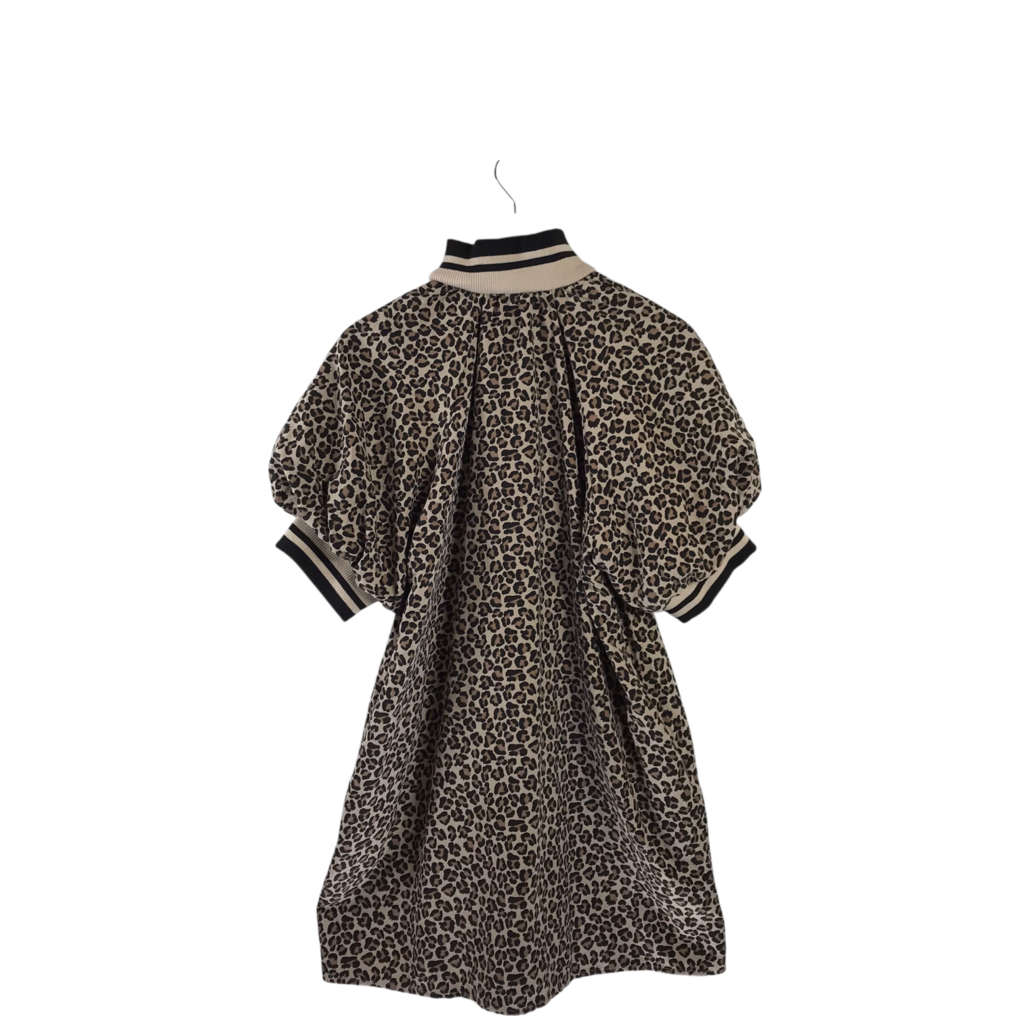 ENTRO ANIMAL PRINT ZIP PUFF SLEEVE DRESS TAN BLACK LARGE
