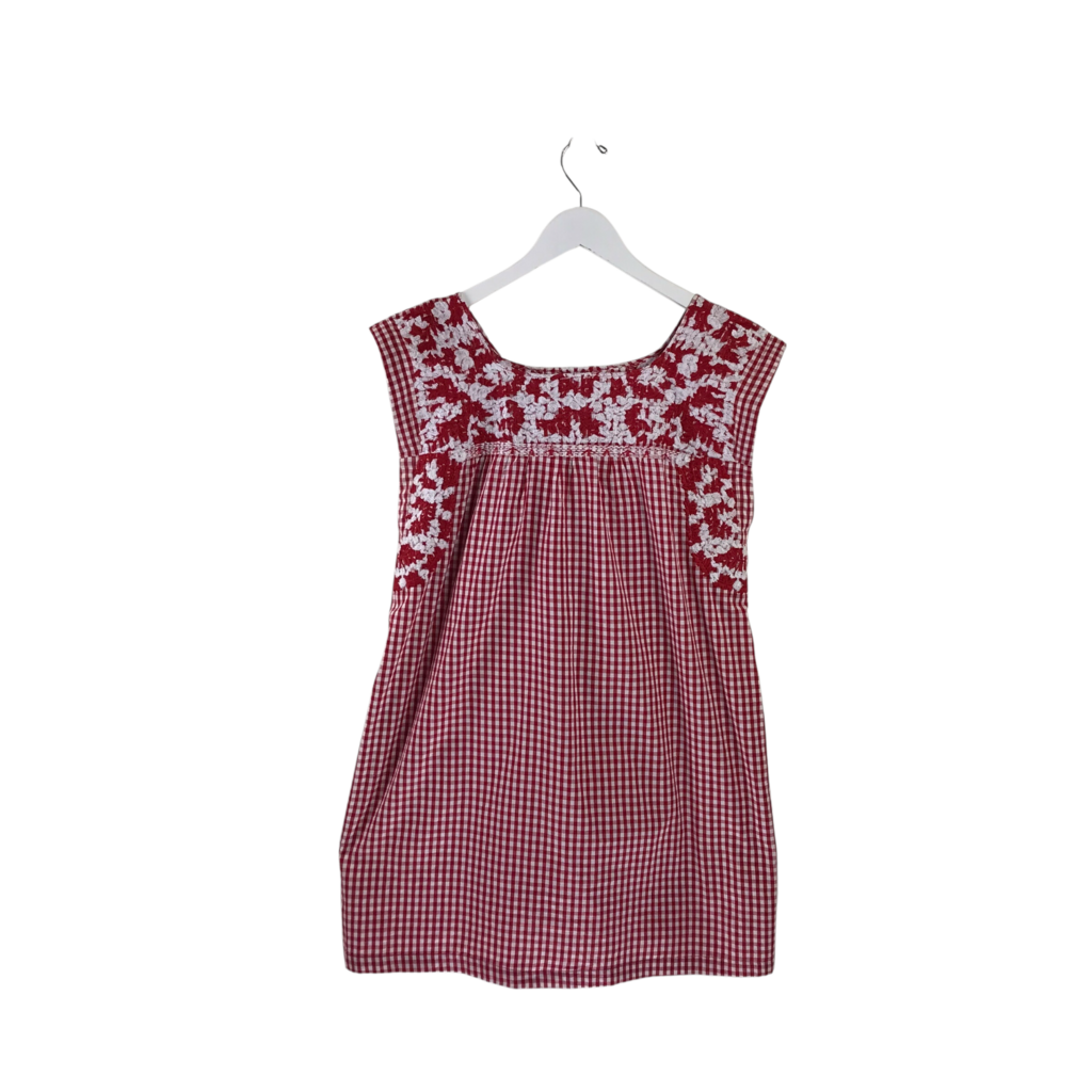 J MARIE EMBROIDERED PLAID SLEEVELESS DESIGNER DRESS RED WHITE MEDIUM