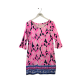 LILLY PULITZER FLARE SLEEVE MIDI DESIGNER DRESS PINK NAVY SMALL