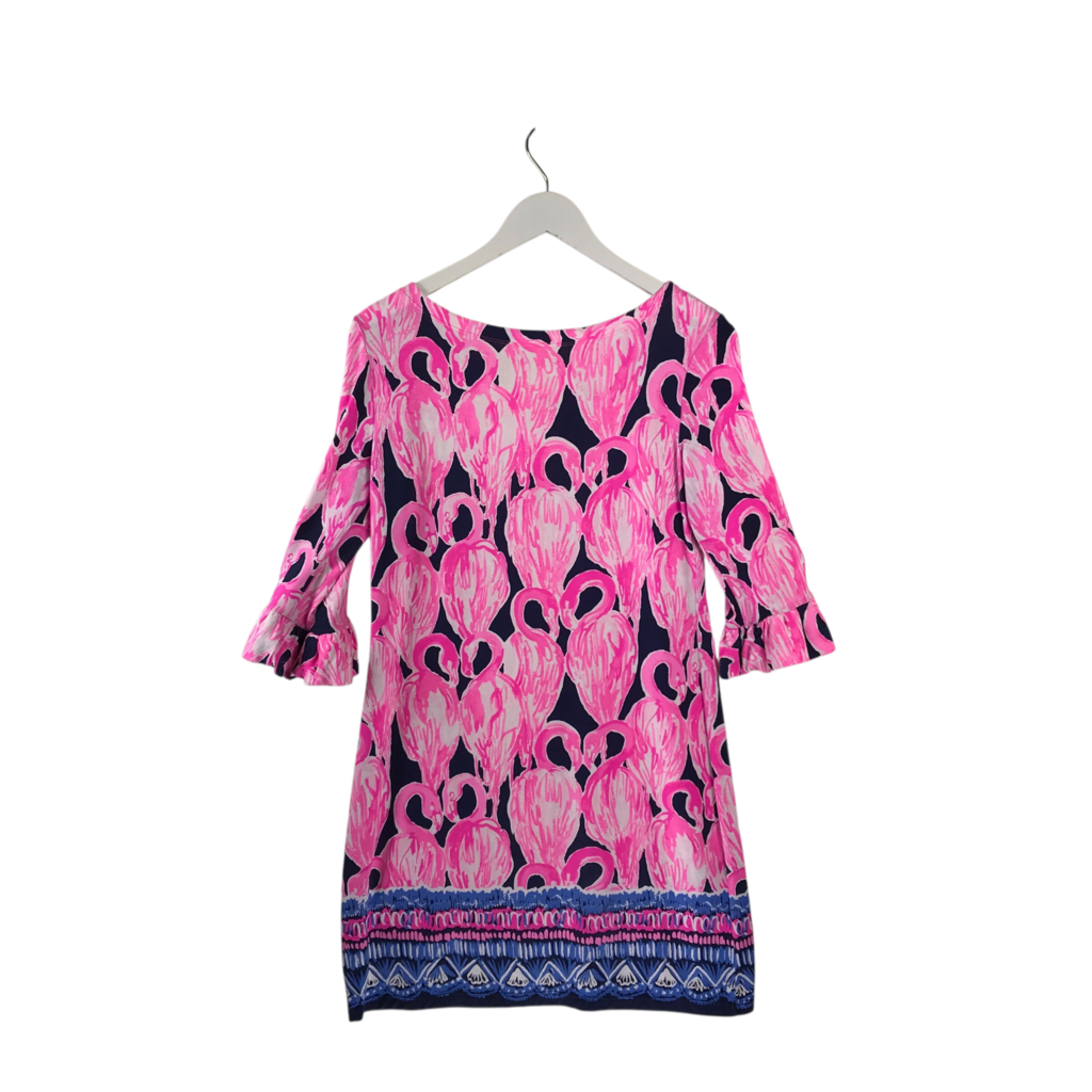 LILLY PULITZER FLARE SLEEVE MIDI DESIGNER DRESS PINK NAVY SMALL