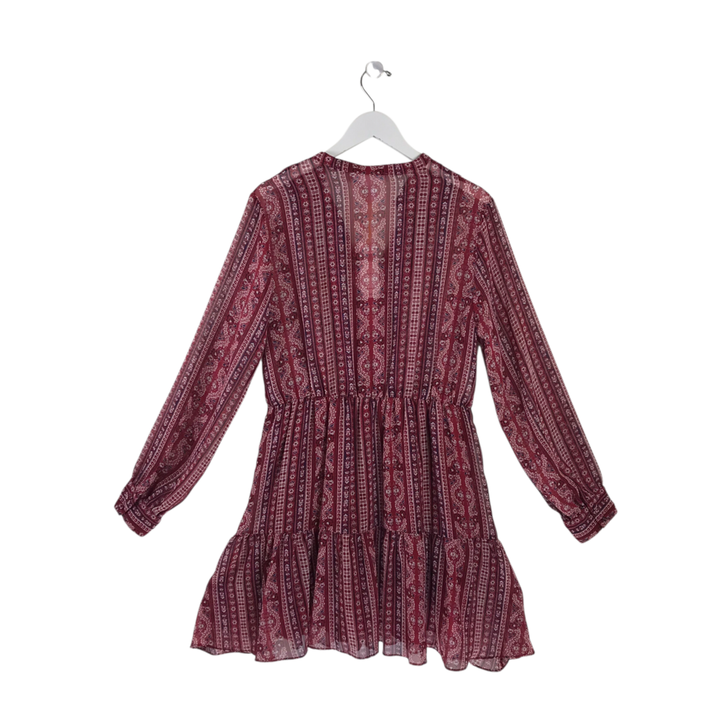 BCBGENERATION NWT$108 PRINT LONG SLEEVE DRESS RED WHITE LARGE