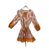 J. CREW PRINT LONG SLEEVE TIE BELT DRESS WHITE YELLOW LARGE