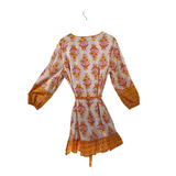 J. CREW PRINT LONG SLEEVE TIE BELT DRESS WHITE YELLOW LARGE