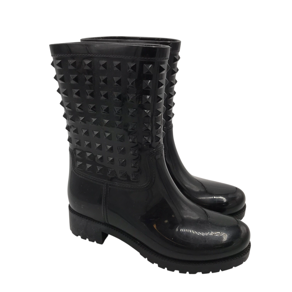 VALENTINO ROCKSTUD RUBBER RAIN BOOTS LUXE SHOES BLACK 38