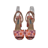 PRADA FLORAL PRINT PATENT LEATHER SANDALS LUXE SHOES PINK 37.5