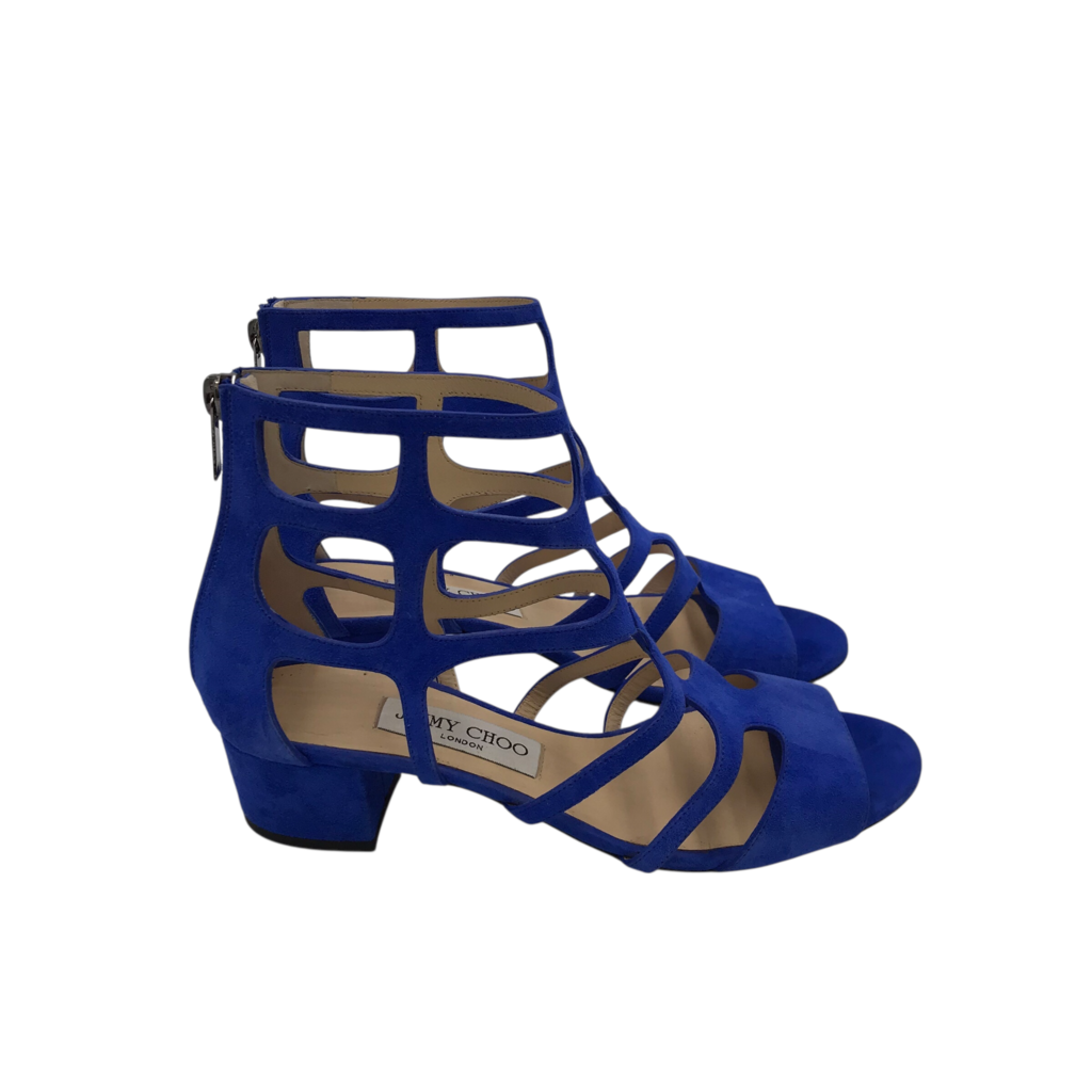 JIMMY CHOO "REN 35" SUEDE SANDALS LUXE SHOES BLUE 38