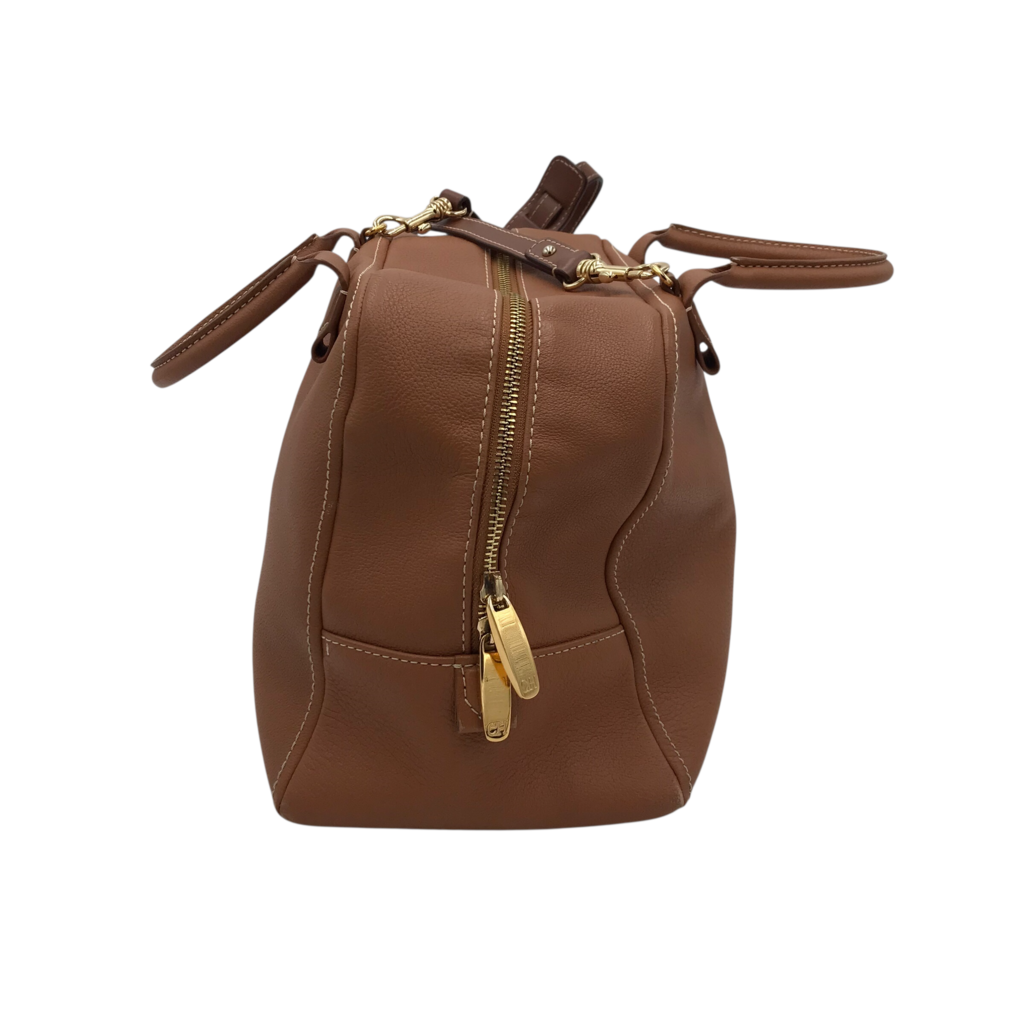 CAROLINA HERRERA "BLASON S" LEATHER w/2 STRAPS LUXE HANDBAG TAN