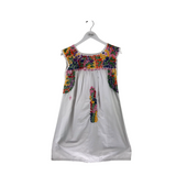 MI GOLONDRINA RET$345 EMBROIDERED DESIGNER DRESS WHITE BLUE SMALL