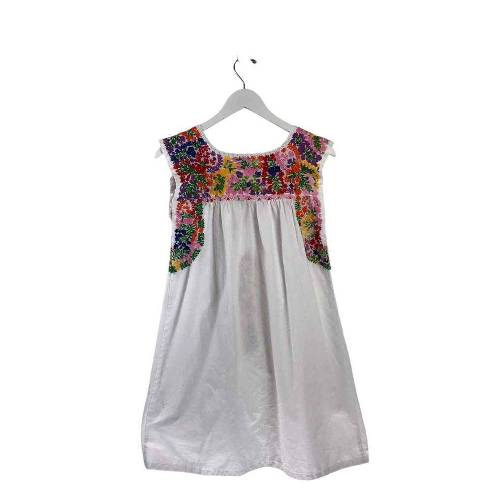 MI GOLONDRINA RET$345 EMBROIDERED DESIGNER DRESS WHITE BLUE SMALL