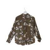 LAFAYETTE 148 SILK PRINT LONG SLEEVE DESIGNER BLOUSE OLIVE CREAM MEDIUM