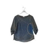 AKRIS PUNTO SILK PRINT TAB SLEEVE DESIGNER TOP TAN TEAL 8