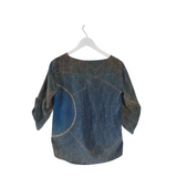 AKRIS PUNTO SILK PRINT TAB SLEEVE DESIGNER TOP TAN TEAL 8