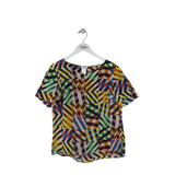 AKRIS PUNTO SILK PRINT SHORT SLEEVE DESIGNER TOP MULTI 8