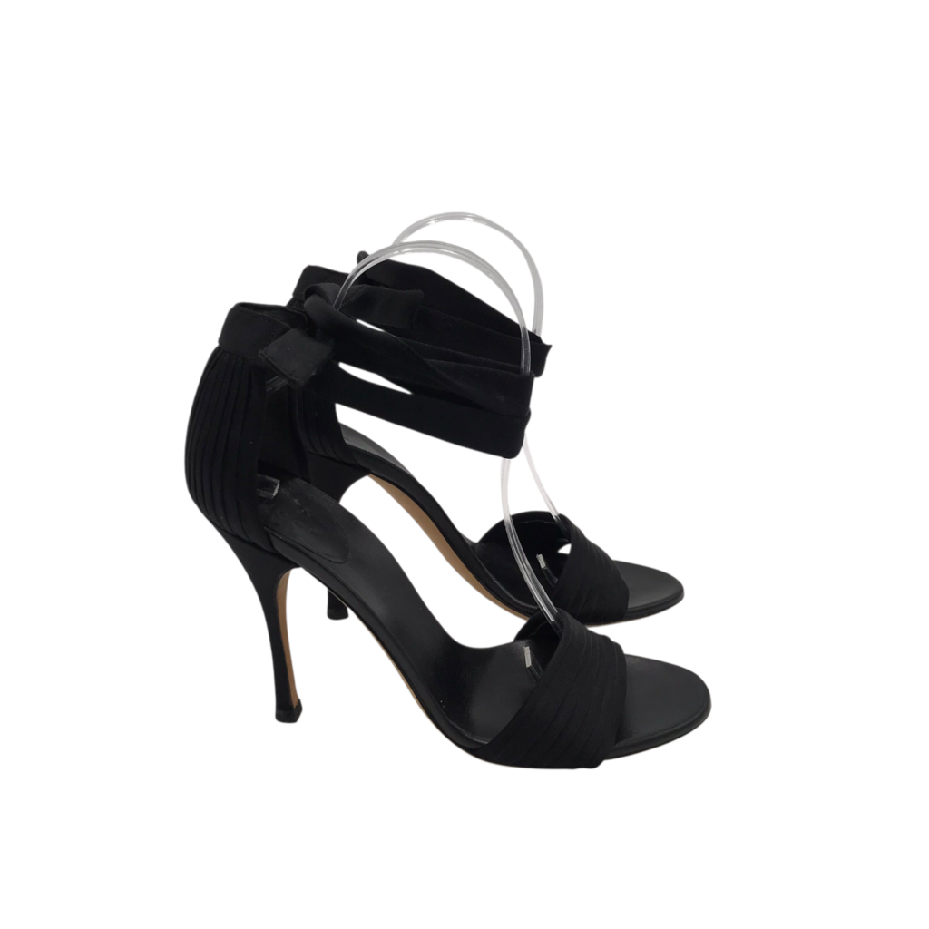 GUCCI SATIN PLEATED ANKLE STRAP PUMP LUXE SHOES BLACK 7.5