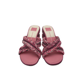 DOLCE VITA RET$130 WOVEN BLOCK HEEL SANDAL SHOES PINK BLACK 8M
