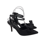 J. RENEE GLITTER BOW ANKLE STRAP HEEL SHOES BLACK 7M