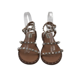STEVE MADDEN STUDDED STRAPPY SANDAL SHOES BROWN SILVER 8