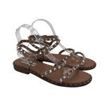 STEVE MADDEN STUDDED STRAPPY SANDAL SHOES BROWN SILVER 8