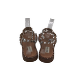 STEVE MADDEN STUDDED STRAPPY SANDAL SHOES BROWN SILVER 8