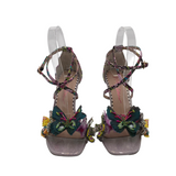 BETSEY JOHNSON ANKLE STRAP SANDAL HEEL BUTTERFLY APPLIQUE SHOES MULTI 6