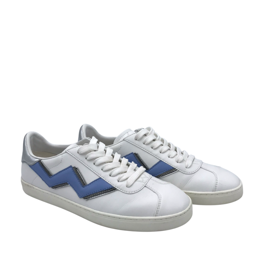 RET$344 SNEAKER DESIGNER SHOES WHITE BLUE 8.5B