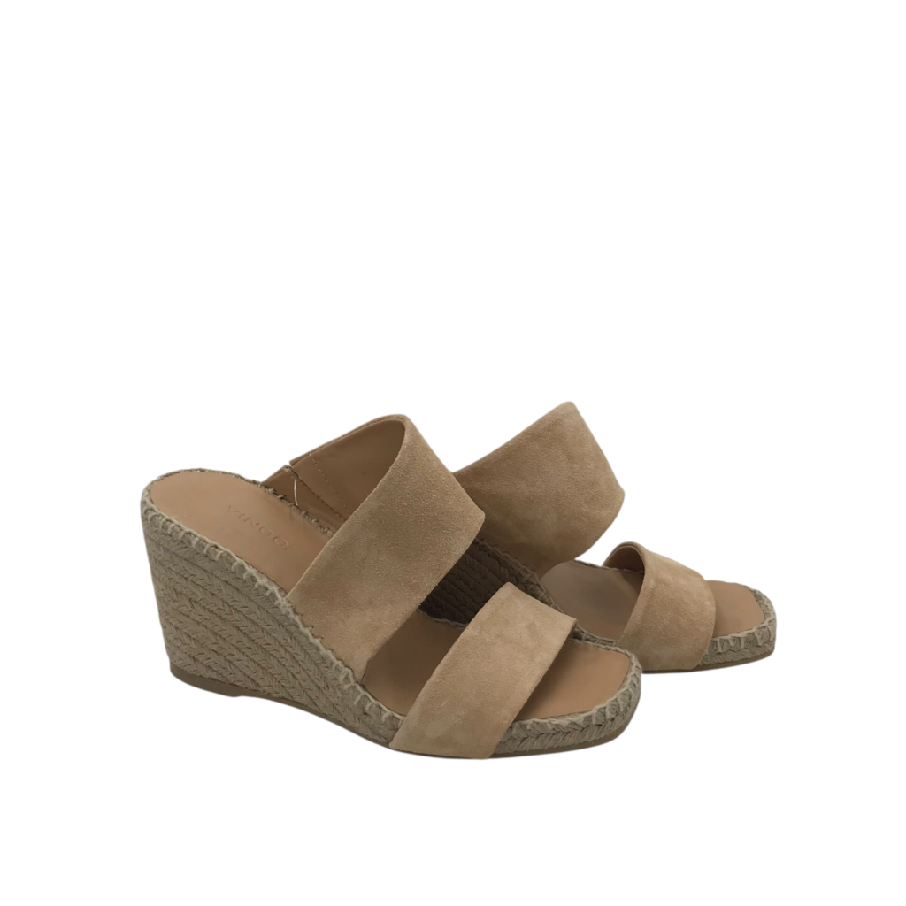 VINCE WEDGE ESPADRILLE SLIDE SHOES BROWN 6.5M