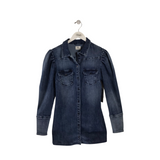 RET$148 DENIM LONG SLEEVE DESIGNER BLOUSE BLUE SMALL