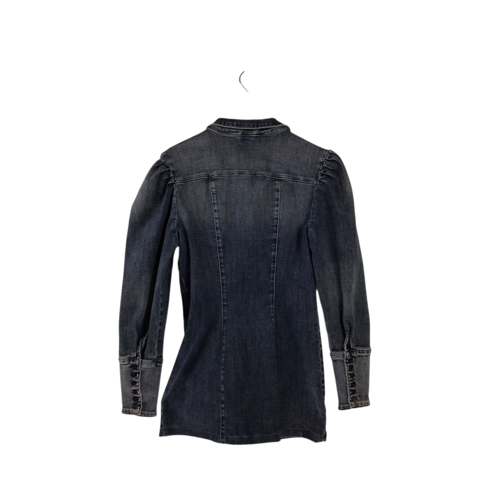 RET$148 DENIM LONG SLEEVE DESIGNER BLOUSE BLUE SMALL