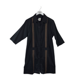 DOS CAROLINAS LINEN/COTTON EMBROIDERED SHORT SLEEVE DESIGNER DRESS BLACK GOLD XLARGE