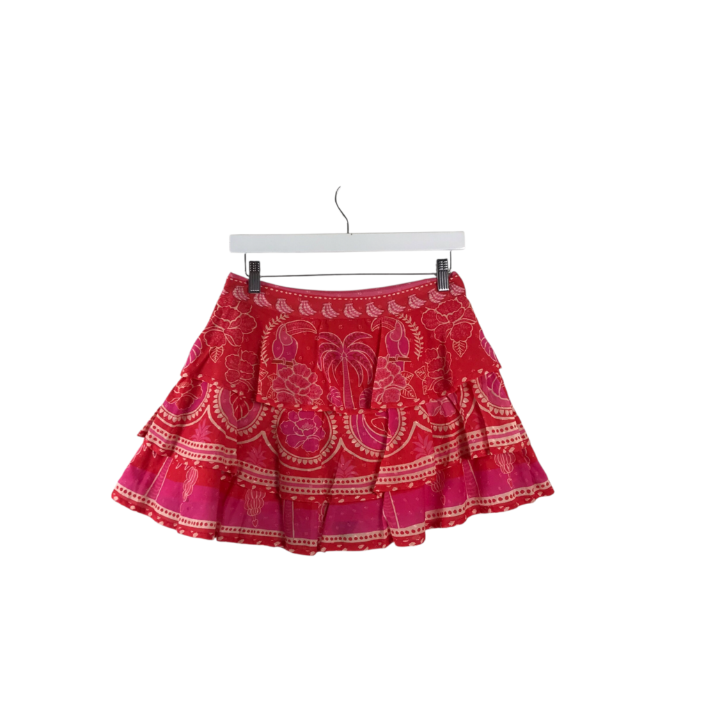 FARM RIO NWT$120 PRINT TIERED MINI DESIGNER SKIRT PINK RED SMALL