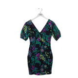 RET$138 MESH EMBROIDERED PUFF SLEEVE DRESS BLACK GREEN 6