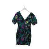 RET$138 MESH EMBROIDERED PUFF SLEEVE DRESS BLACK GREEN 6