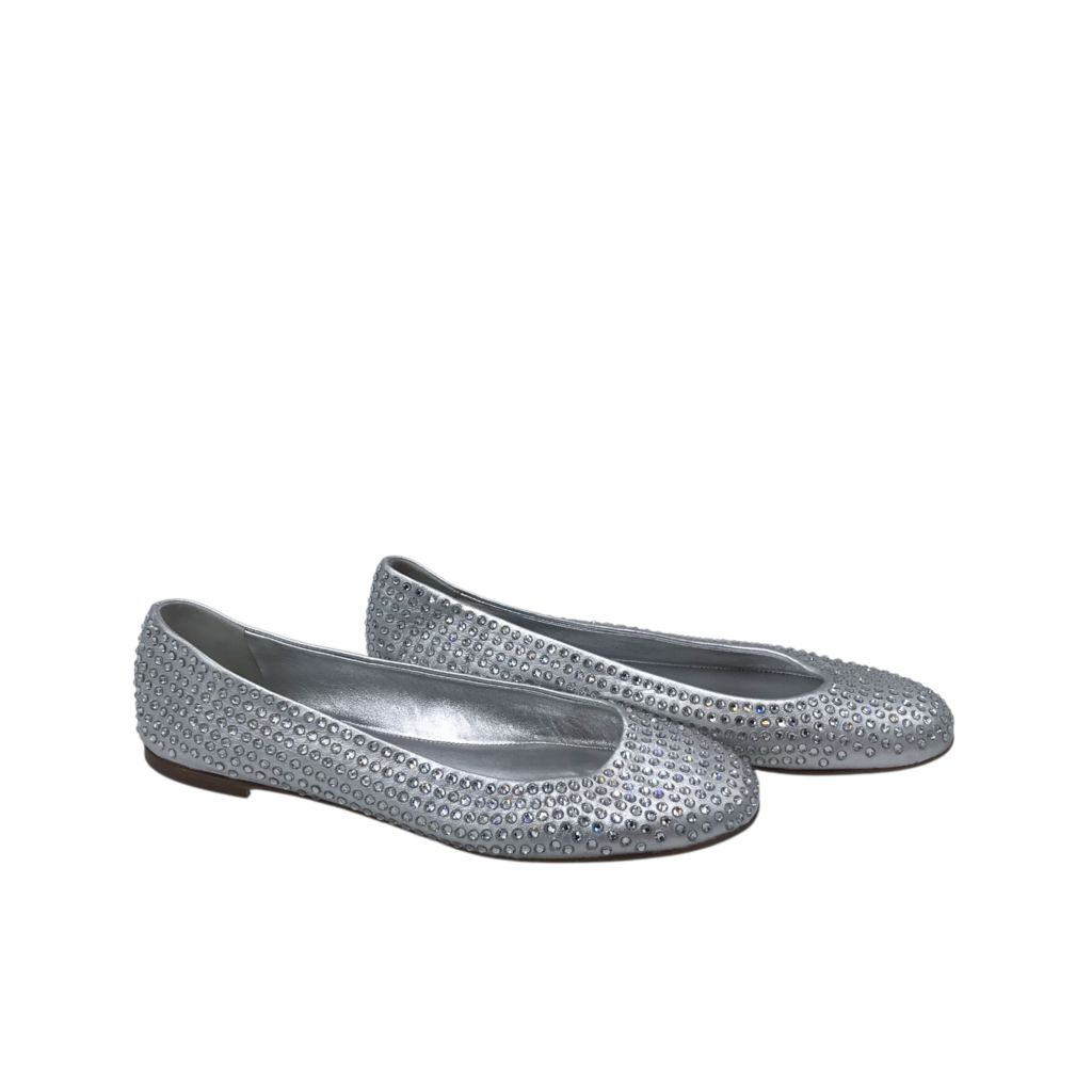 RHINSTONES FLAT DESIGNER SHOES SILVER 8.5