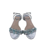 MIU MIU HEEL ANKLE STRAP SANDAL DESIGNER SHOES SILVER BLUE 9