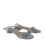 MIU MIU HEEL ANKLE STRAP SANDAL DESIGNER SHOES SILVER BLUE 9