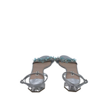 MIU MIU HEEL ANKLE STRAP SANDAL DESIGNER SHOES SILVER BLUE 9