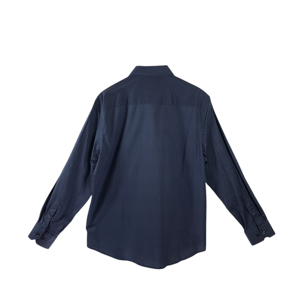 BUGATCHI NWT$199 PRINT LONG SLEEVE MEN SHIRT BLUE XLARGE
