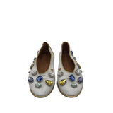 TORY BURCH RHINESTONES FLAT SHOES WHITE MULTI 8M