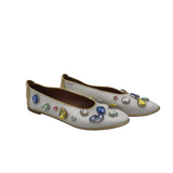 TORY BURCH RHINESTONES FLAT SHOES WHITE MULTI 8M